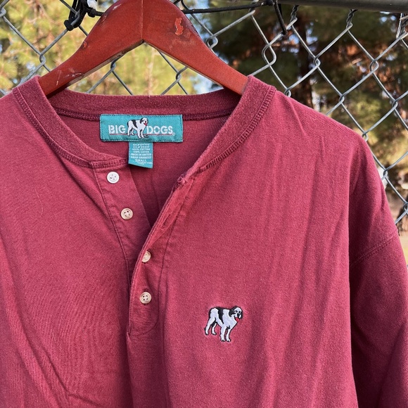 Vintage 90s Big Dogs Burgundy Henley Shirt Size Small - Picture 1 of 7
